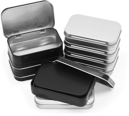 JJWNMLL Small tins, 10pcs metal tins,small tins with lids,for men and women,used for storing key,candy,coin,earrings,home organizer small tins 8pcs hinged,2pcs open ended, Black,Silver