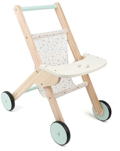 Canuan Wooden Baby Walker Doll Stroller, Baby Push Walker, Shopping Cart Learning Walk for Boys and Girls, Wood Push Toys for Toddler Learning to Walk