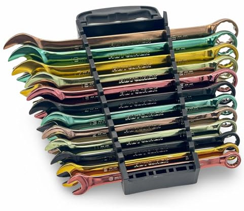 Autojack 12-Piece Combination Spanner Set, Multi-Coloured Metric Wrenches 8–19mm, High-Torque Chrome Vanadium Steel