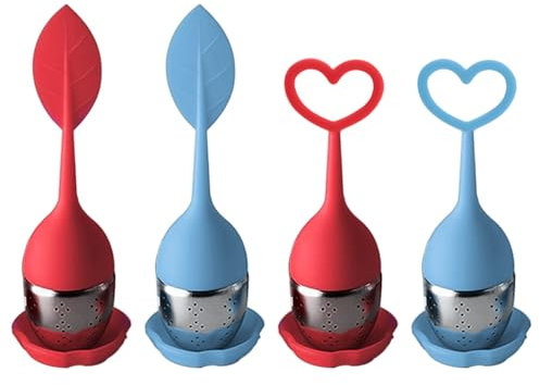 Set di 4 uova da tè, uovo da tè, uova da tè, uova da tè in silicone, leaf love, colino da tè, con manico lungo, accessori per la preparazione del tè