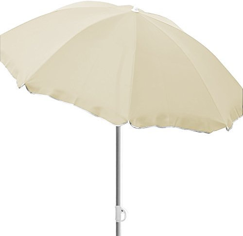 Mojawo Parasol de plage - Parasol de plage - Parasol de jardin - Protection solaire pliable - Polyester - Diamètre : 1,80 m - Protection UV, beige, Ø 180 Meter