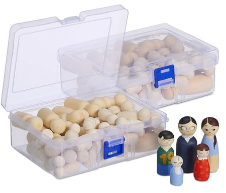 Relaxdays Set 100 Omini Legno, Figure Peg Doll da Dipingere, Gioco Bambini, Kit Lavoretti Creativi da Colorare, Naturale
