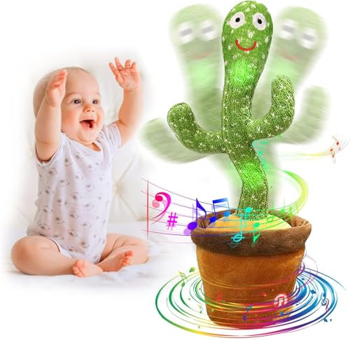 SQUADO Cactus di peluche, Danzante e Parlante, con movimento elettronico, con luci e 120 Canzoni, Registrazione e Lettura, per Bambini e Adulti