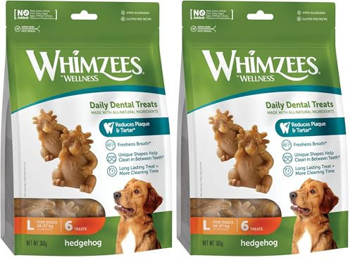 WHIMZEES By Wellness Hedgehog, Dog Dental Sticks, 6 Pieces, Size L, Dog Chews for Large Breeds, Natural, Grain-Free, Rawhide-Free, Vegetarian, No Added Sugar (Pack of 2)