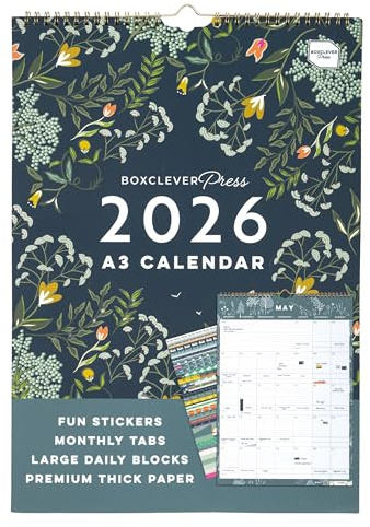 Boxclever Press Perfect Year A3 2026 Calendar. Family Calendar 2026 runs Jan - Dec'26. Wall Organiser 2026 with Monthly Tabs. Large Family Planner