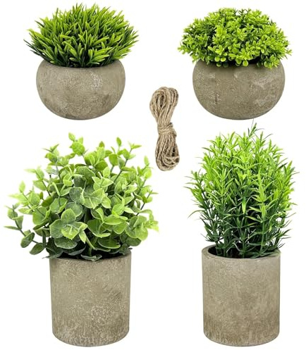 Nicphyn 4 Piezas Plantas Artificiales Decorativas en Maceta, Planta Artificial Eucalipto, Planta Artificial Realista para Oficina, Escritorio, Mesa, Dormitorio y Cocina