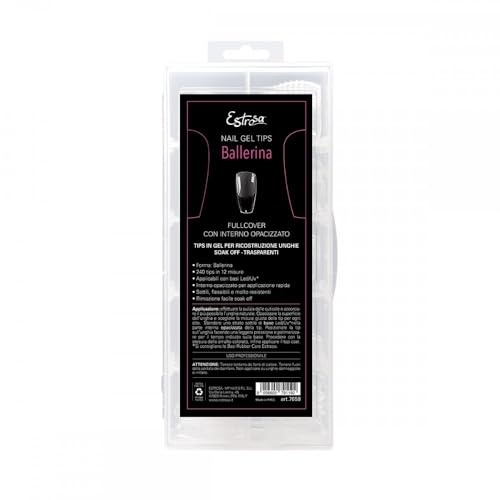 Estrosa Ballerina Nail Gel Tips, 240 Pezzi, 12 Misure Differenti, Soak-off, Sottili e Resistenti, per Ricostruzione Unghie