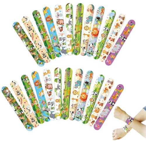 YAZWUR 24 Pezzi Braccialetti Schioccanti per Bambini, Braccialetti Safari per Feste, Regali per Compleanno, Animali della Foresta, Braccialetti Colorati per Ragazzi