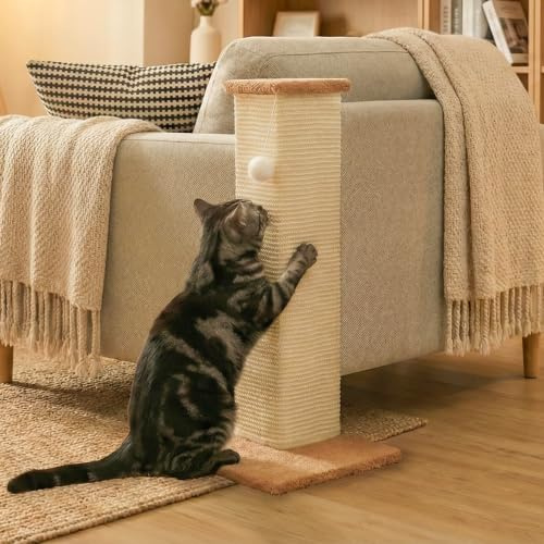 PETKARAY Couch Corner Cat Scratcher, 28.5 Sisal Scratching Post for Indoor Cats, Corner Wall Scratch Pad for Furniture Protection, Plush Base, Large