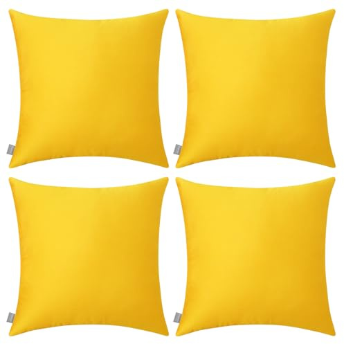 Thmyo 4-Pack 100% Cotton Comfortable Solid Decorative Throw Pillow Cases Square Cushion Covers Sublimation Blank DIY Throw Pillowcase (Only Pillow Covers No Inserts)(18x18 inch/45x45cm,Yellow)