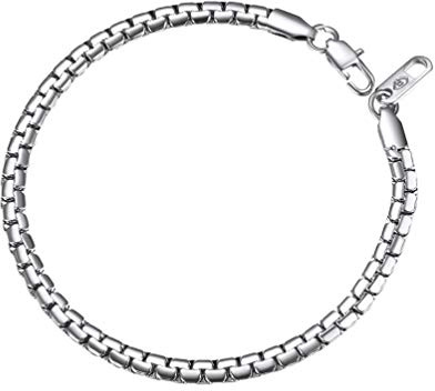 PROSTEEL Pulsera Hombre Plata Veneciana Plana Acero Inoxidable Plateado Pulseras Eslabones Cadenas Venecianas Planas 4mm Ancho Joyas Hombres Mujeres 22cm