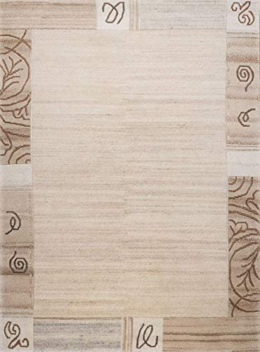 Theko | Teppich Nakarta aus 100% ungefärbter Schurwolle | mit Muster | handgeknüpft | Farbe: Natur Grau | 60 x 90 cm