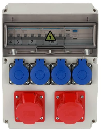 EDO Coffret Électrique de Chantier de Compatible ASTAT 121 Standard Plus IP65 Distributeur de Courant Électrique avec Disjoncteur 2x16A/5P, 4x230V IP44 Répartiteur Extérieur