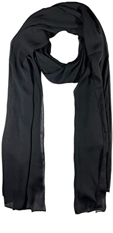 WESTEND CHOICE Écharpe en crêpe chiffon pour dames Tour de cou pour femmes Écharpes femmes Écharpe en chiffon froissé Étole Châle écharpes et tours de cou pour femmes 150 x 47 cm, Noir , taille unique