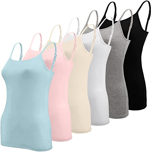 BQTQ Lot de 6 Camisole Femme Débardeur Caraco Bretelles Spaghetti Ajustable | Basique Débardeur à Bretelle Femme Réglables, Caraco Coupe Cintrée Débardeurs Fines Bretelles Maillots De Corps pour Femme