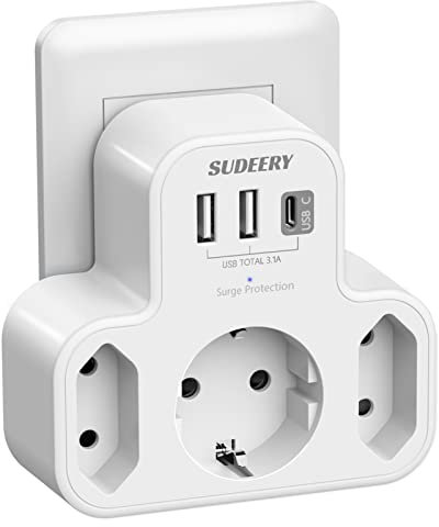 Doppelstecker für Steckdose, 3 Fach Mehrfachsteckdose Ohne Kabel mit 1 Typ-C und 2 USB Steckdosenadapter, 6 in 1 Steckdosenleiste für Schlafzimmer und Büro, Weiß