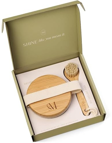 CSM Dry Brushing Body and Face Brushes for Lymphatic Drainage - Natural Boar Bristle Exfoliating Brushes with Face Brush for Cellulite, Circulation & Glowing Skin (2, Brush Set)