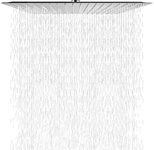 Soffione Doccia a Pioggia in Acciaio Inox, 40 x 40 CM, 16 Pollici Docce Fisso Quadrato, Acciaio, Cromo, ugello anti-otturazione