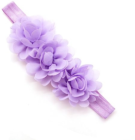 Lot de 2 bandeaux pour bébé - En mousseline de soie - Bandeau à fleurs - Turban élastique - Accessoires pour cheveux - Violet