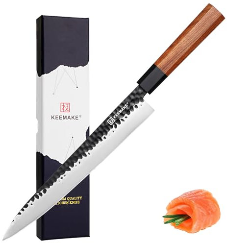 KEEMAKE Couteau Japonais Cuisine Sashimi - Couteau de Cuisine Professionnel 25 cm en Acier Inoxydable, Couteau Filet Yanagiba pour Poisson, Manche Palissandre Octogonal