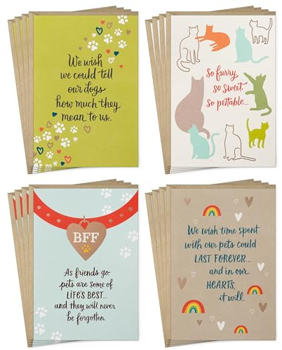 Hallmark Pet Sympathy Card Assortment (16 Cards with Envelopes, 4 Designs) Dogs, Cats, Fur Babies
