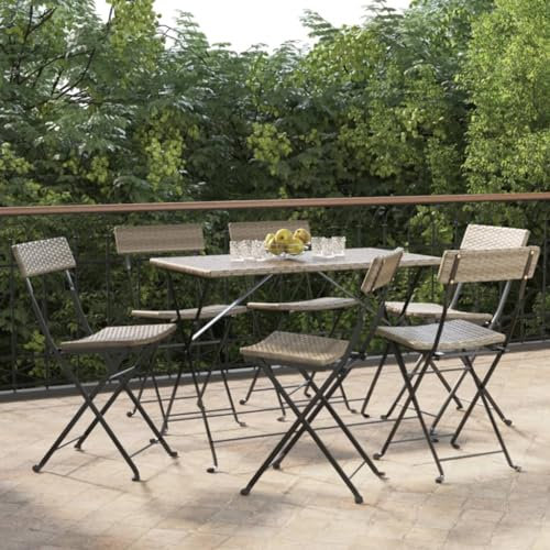 AJJHUUKI Klappbare Bistro-Stühle, 6 Stück, Polyrattan und Stahl, Grau