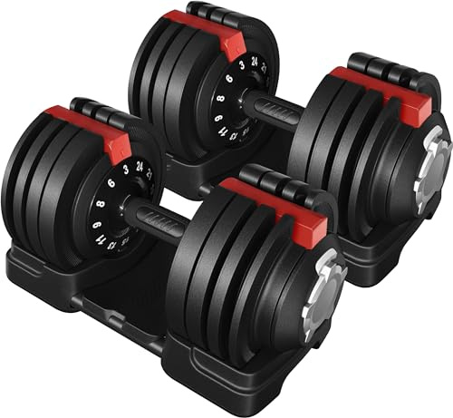 Yaheetech 2er Verstellbare Hanteln 12-in-1 Kurzhanteln 3 kg bis 24 kg Kurzhantel Schnelleinstellung Gewichtsstufen 2er Hanteln für Zuhause & Fitnessstudio