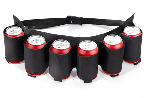 Heveer Ceinture à Bière Réglable avec 6 Porte-Gobelets Support de Ceinture Canette pour Fêtes Camping Noir