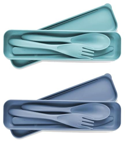 2 Sets Portable Reusable Cutlery Set with Case - Eco-Friendly Plastic Utensils for Travel & Outdoor Dining | Compact & Lightweight | Sustainable & Durable | Ideal for Lunch, Camping, Picnic