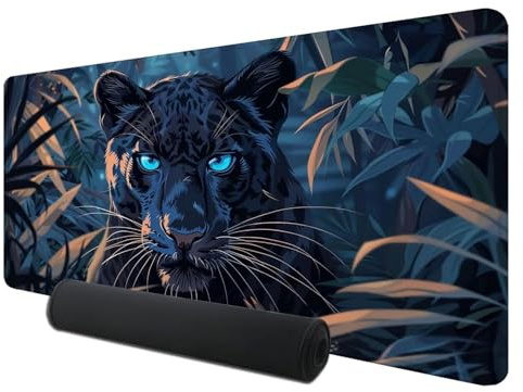 Mouse Mat, Gaming Mouse Pad, 1000 x 500 mm Extended Large Mousepad Black Panther, Mouse Pad with Waterproof Comfortable Textured Micro-Weave Cloth Surface, Black Desk Mat for Laser/Optical Mice - Y-2
