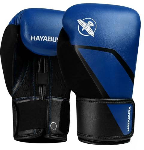 Hayabusa Guantes de boxeo E1 para hombres y mujeres, azul/negro, 16 onzas