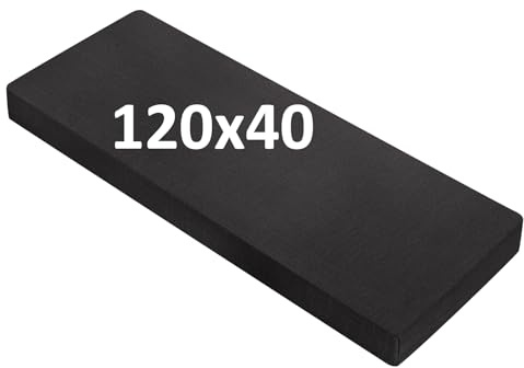 OutStep Cojín de Lino para Banco 120x40x5 cm, Transpirable y Reforzado, de Alta Densidad y Base Antideslizante, Ideal para Muebles de Porche con ventanal (Negro)