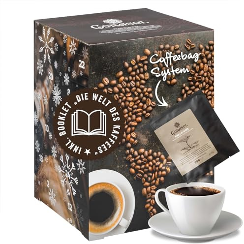 Corasol Premium Kaffee-Weltreise Adventskalender XL mit 24 Gourmet Röstkaffees aus 24 Ländern im Coffeebag, inkl. Booklet (240 g)