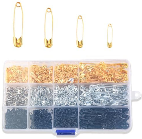 Sufune 600 Stück Sicherheitsnadeln, 4 Größen 19mm - 38mm, Metall, Gold, für Näh-, Bastel- und Reparaturbedürfnisse