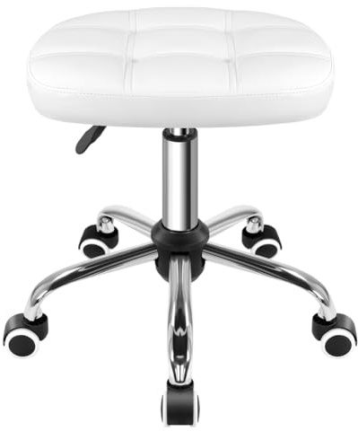 FURWOO Tabouret Roulant Ovale Hauteur réglable Chaise de Massage sur roulettes pour Spa Salon Blanc