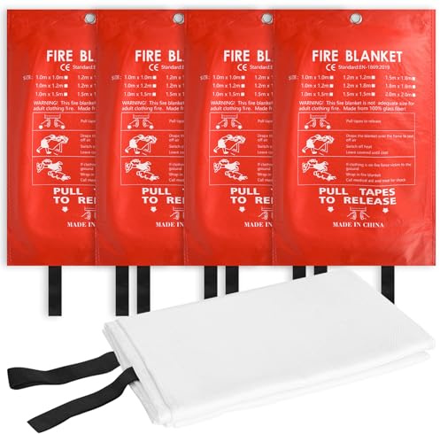 YYTECH 4 Piezas Manta Ignífuga para Hogar y Cocina, 100x100CM Manta Ignífuga de Emergencia, Manta Ignífuga de Fibra de Emergencia para Oficina Camping Horno Garaje