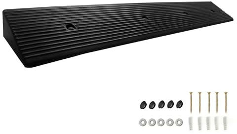 GANSNAY 2 Rise Threshold Ramp, Longer Ramp with Pre-Set Holes& Plugs, Solid Rubber 10,000lbs Capacity, Non-Slip& Cuttable Ramp for Doorways, Driveways, Warehouse, Patio, Shed- 2 Rise(39.3×4.7)