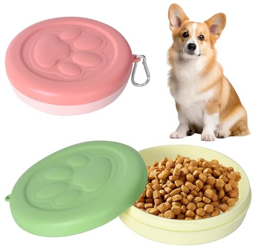 DEARBAG 2 Comedero para Perros y Gatos, Bebedero Perro Portatil con Tapas y Mosquetón, Cuenco de Viaje de Plástico para Mascotas para Salir, Acampar y Viajes, Fácil de Llevar (380ml, 2)