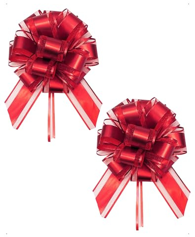 SanKristo 2 PCS Fiocco Grande Regalo, con Nastro Regalo Diametro 17 cm Autotiranti Fiocchi Decorativi Color Metallizzato, Decorazioni Auto, Matrimoni, Feste, Compleanni, Natale, San Valentino, Rosso