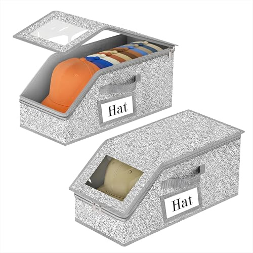 Qzakce Organizzatore Porta Cappelli Pieghevole Organizzatore Armadio Anti-Polvere Grande Capacità Portacappelli con Chiusura a Zip e Tessuto Traspirante per Armadio Scaffale Guardaroba 2 Pezzi Grigio