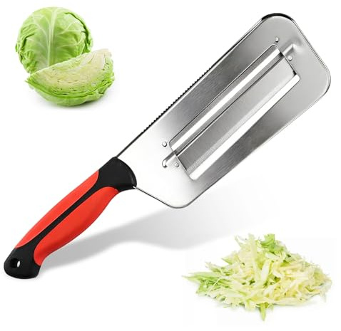 Krauthobel mit 2 Scharfen Edelstahl-Klingen für Sauerkraut & Krautsalat, Rutschfester Handgemüseschneider & Hobel – Multifunktionaler Küchenhelfer für Kohl, Karotten und Obst, Rot