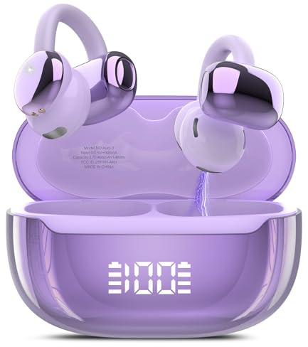 Cuffie Bluetooth 5.4, Auricolari Open Ear Cuffie Clip-On, 48 Ore Cuffiette Conduzione Ossea, DNN Noise Cancelling, Comfort Adattivo, Audio Immersivo, Auricolari Bluetooth con 4 Mic, Impermeabili IPX7