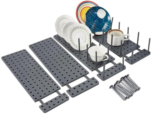 UNICRAFTALE 4 Set Adjustable Pegboard Drawer Organizer for Kitchen | Drawer Organizers With 32 Pegs,Gray Plastic,Adjustable Peg System,Utensil Holder,Fits 40-54cm Drawer,For Cabinet Dishes