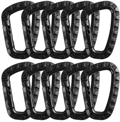 10 piezas mosquetón plástico Pom negro, lote llavero ligero, D-Form Tactical Molle Karabiner para camping al aire libre senderismo fijación