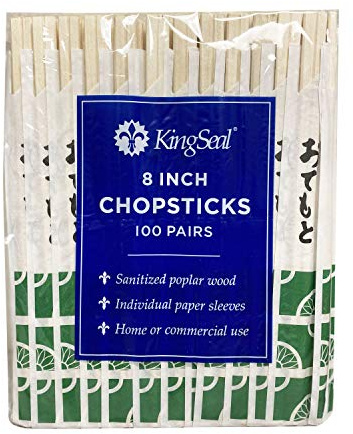 200 Count | KingSeal 8 Inch Natural Poplar Disposable Wood Chopsticks, Paper Sleeve, Waribashi, Bulk Pack - 2 Packs x 100 Pairs