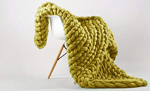 Value Comfort Home Wool Chunky Knit Cable Hand-Woven Sofa Bed Chair Throw Blanket Ochre