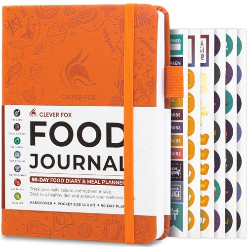 Clever Fox Food Journal Pocket - Daglig matdagbok, måltidsplanerare för att spåra kalorier och näringsämnen, viktminskningsspårare anteckningsbok, 10 x 14 cm (orange)