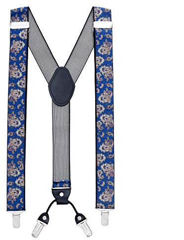 MASADA Hosenträger für Herren mit robusten Clips stufenlos verstellbar 3,5 cm breit und bis zu 195 cm Körpergröße Paisley Blau