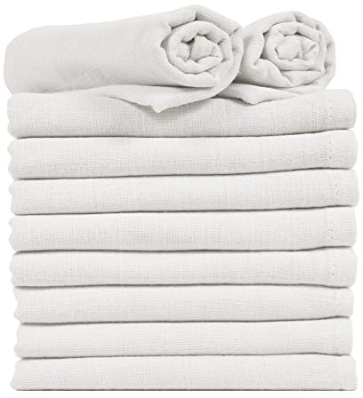 ZIMEL HOMES® 10 Stück weiße Mulltücher aus 100% Baumwolle Babytücher Windeleinlagen Lätzchen Fütterung 70 cm x 70 cm (weiß)