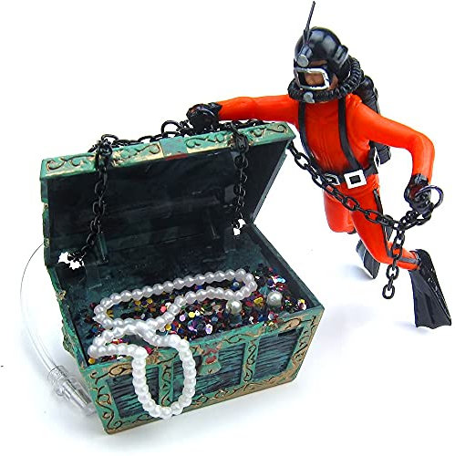 Mesee Fish Tank Ornament Dekoration, Aquarium Deko, Aktion Aquarium Ornament, Taucher Schatzsucher Terrarium Dekoration Schatztruhe Taucher AquariumDekoration für Fish TankOrnament-Orange
